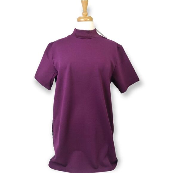 💥 NWT ONEPIECE PURPLE MOCK NECK SHORT SLEEVE TUNIC LONG SHIRT SIZE M - Picture 1 of 14